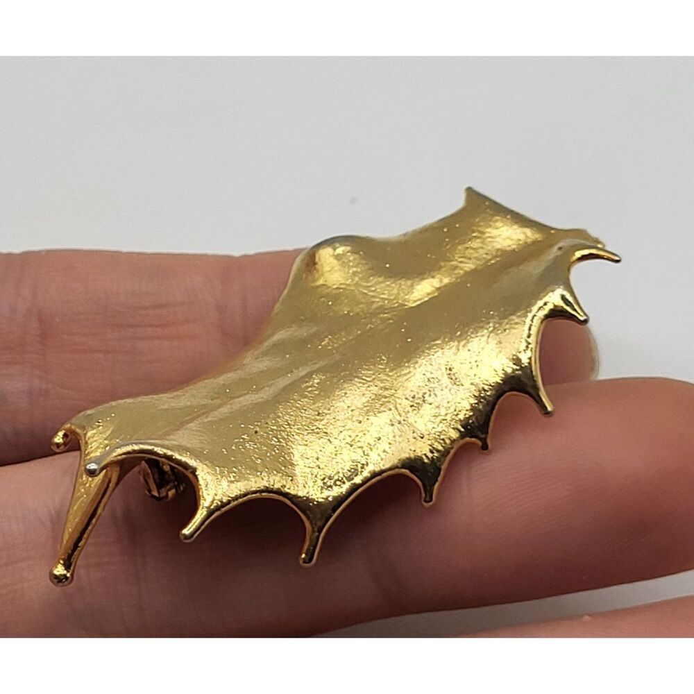Vintage 14K Gold Plated Holly Leaf Brooch Pin 2in - Picture 5 of 5